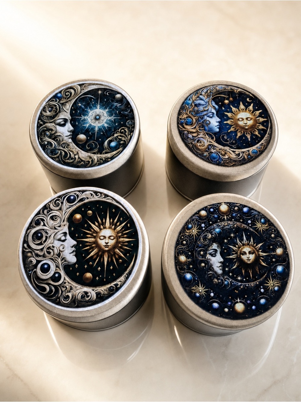 Celestial Sun & Moon 4oz Scented Soy Candle- Handmade Gothic Astrological Art